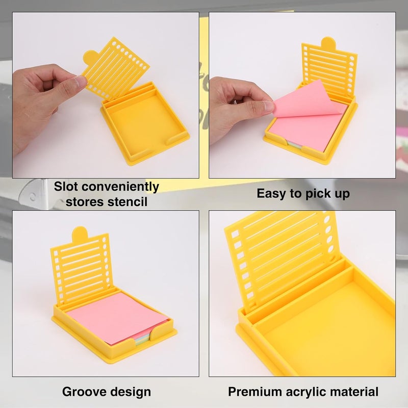 Framad Sticky Note Stencil and Holder with Five Different Stencil,Reusable 3x3 Inch Post It Note Organizer for Desk (Yellow) - Image 3